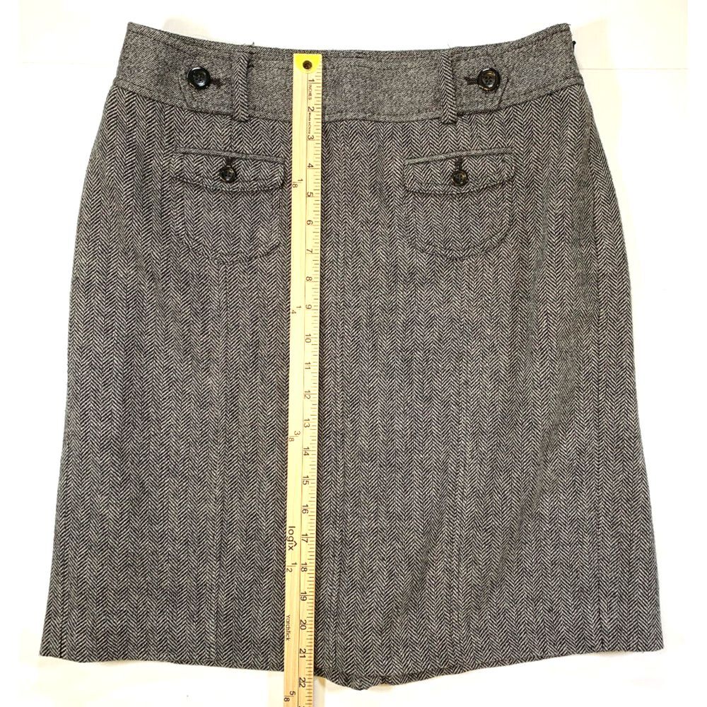 Ann Taylor Mini Skirt Womens 8 Wool Tweed Herringbone Blend Lined Button Pockets - Picture 5 of 7